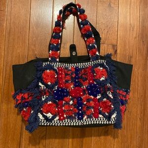 Antik Batik black tote with red and navy designs